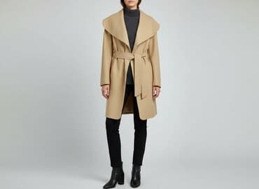 kurtki zimowe damskie c a: Camel, Płaszcz damski, rozmiar S — 5