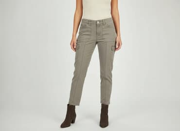 spodnie z wysokim stanem dla niskich: Spodnie materiałowe damskie, S — 7