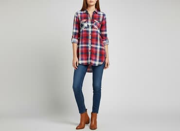 koszula w kratę damska czerwona: Koszula damska, rozmiar S — 1