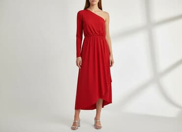 czerwone długie sukienki: Sukienka damska, rozmiar L — 6