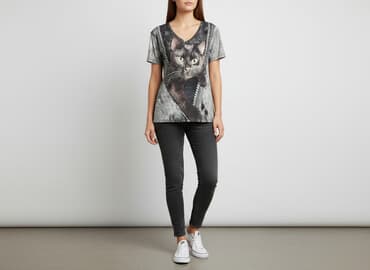 ubrania z kotami: T-shirt damski, rozmiar L — 1