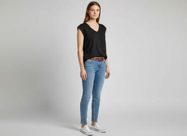 czarne t shirty damskie w serek: Tom Rose, T-shirt damski, rozmiar M — 7