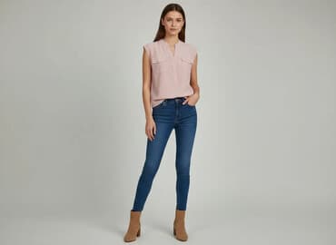 bluzki pudrowy róż krótki rękaw: Bluzka damska, rozmiar M — 1