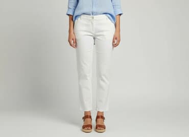 biale szerokie jeansy: Fashion Avenue, Spodnie materiałowe damskie, rozmiar L — 6