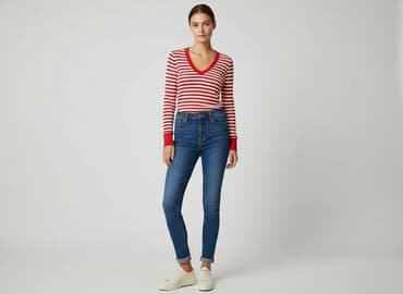 czerwona bluzka z dekoltem v: Bluzka damska, rozmiar S — 1