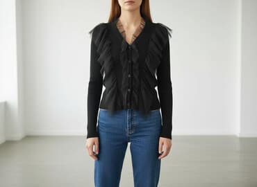 sweter z tiulowymi rękawami: Kardigan damski, rozmiar S — 5