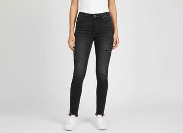 czarne skinny jeans: SZACHOWNICA, Jeansy damskie, rozmiar M — 6