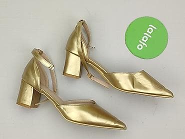 ccc zimowe: Złote czółenka damskie na niskim słupku - Rozmiar: 37 (oznaczenie na — 2