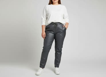 włoskie ubrania plus size: Material trousers for women, size 4XL — 1