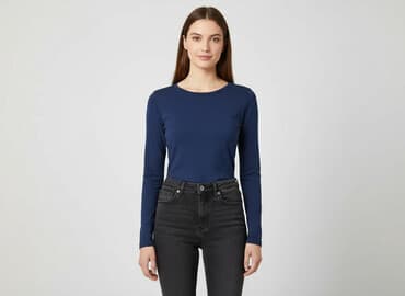 granatowa bluzka na ramiączkach: T-shirt damski, rozmiar M — 6