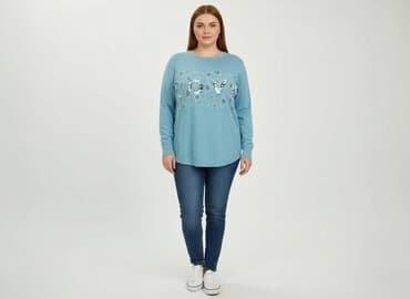 sweter piórkowy na drutach: Love, Sweter damski, rozmiar XL — 5