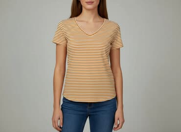 bluzki w prążki: T-shirt damski, rozmiar S — 5