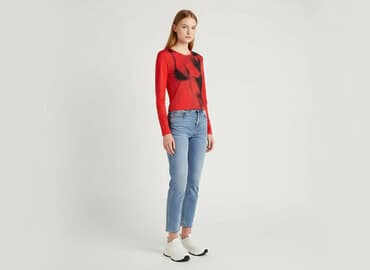 czerwona bluzki z dekoltem v: Top damski, rozmiar S — 1