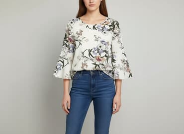 eleganckie bluzki w kwiaty: Bluzka damska, rozmiar L — 6