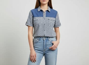 koszula w bialo niebieska krate damska: House, Women`s shirt, size S — 1