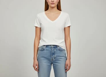 czarne t shirty damskie w serek: T-shirt damski, rozmiar S — 7