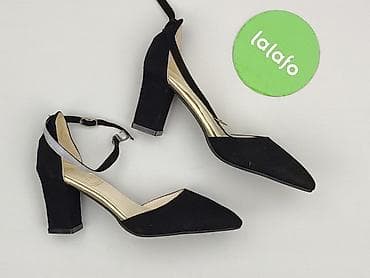 klapki krowy: Czółenka damskie na słupku, rozmiar 34. - Kolor: czarny z detalami w — 2