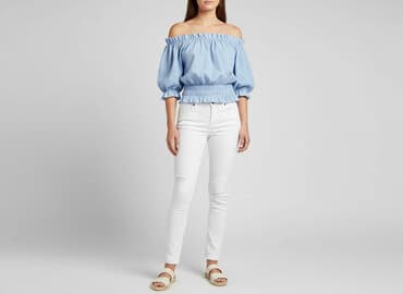 niebieska bluzki z krótkim rękawem: Bluzka damska, rozmiar S — 1