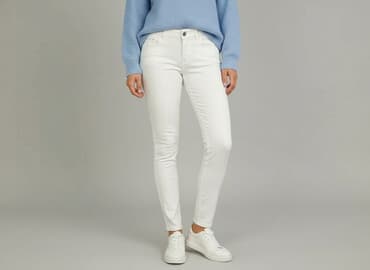 biale szerokie jeansy: One Love, Jeansy damskie, rozmiar M — 7