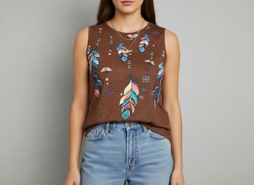 bluzki z piórami na rękawach: T-shirt damski, rozmiar M — 1