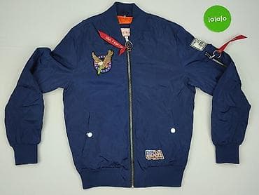 basic apparel kurtki: Męska kurtka bomber MHM - Kolor: granatowy z pomarańczową, pikowaną — 2