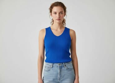 granatowa bluzka na ramiączkach: T-shirt damski, rozmiar L — 7