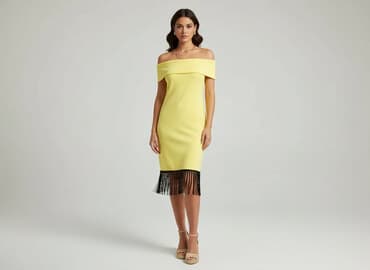 sukienki na wesele z narzutką żółta: Sukienka damska, rozmiar M — 1