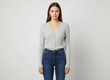 sweter z dekoltem v: Kardigan damski, rozmiar M — 7