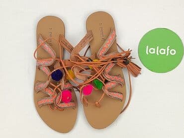 sandały na koturnie z pomponami: Papaya, Sandały damskie, rozmiar 39 — 2