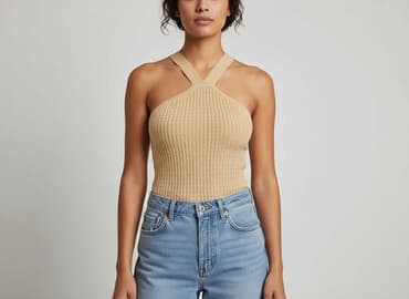 beżowe buty na koturnie ccc: Bluzka damska, rozmiar S — 7