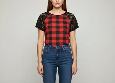 bluzki w kratkę czerwona: Women's blouse, size S — 1