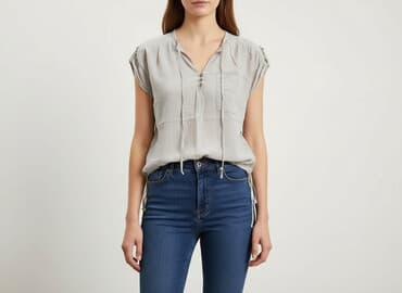 beżowe buty na koturnie ccc: CAMAIEU, Bluzka damska, rozmiar L — 6