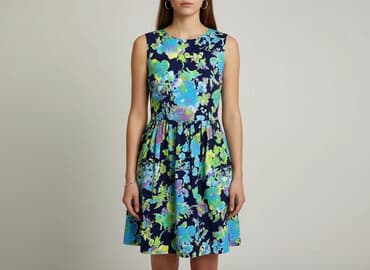 niebieska sukienka w kwiaty na wesele: Sukienka damska, rozmiar S — 1