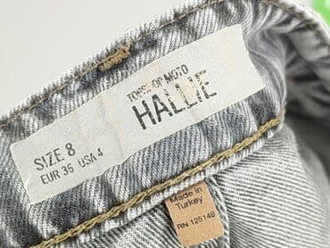 krótkie jeansowe spodenki z wysokim stanem podarte: Topshop Moto, Szorty damskie, rozmiar S — 4