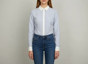 koszula w bialo niebieska krate damska: Women`s shirt, size XS — 1