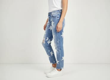 jeansy z piórami: Denim, Jeansy damskie, rozmiar S — 6