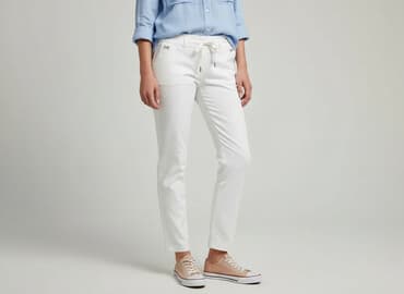 biale szerokie jeansy: Spodnie materiałowe damskie, rozmiar M — 7