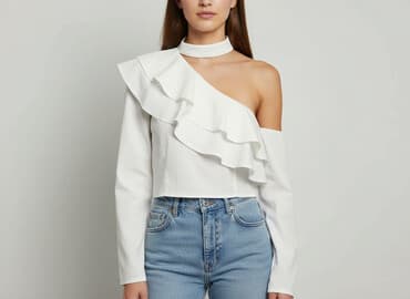 biala bluzka na jedno ramie: Boohoo, Bluzka damska, rozmiar M — 1