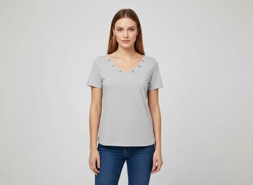 czarne t shirty damskie w serek: SZACHOWNICA, T-shirt damski, rozmiar S — 6