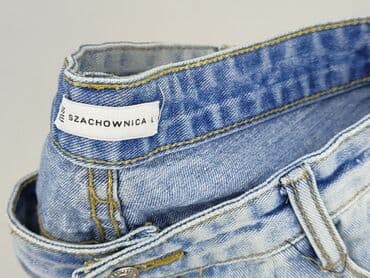 szerokie jeansy z wysokim stanem: SZACHOWNICA, Szorty damskie, L — 6