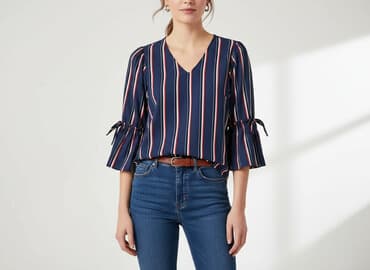 koszulka z długim rękawem w paski: Peruna, Bluzka damska, M — 9