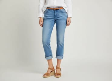 cropped blue jeans: Dromedar, Spodnie 3/4 damskie, rozmiar S — 7