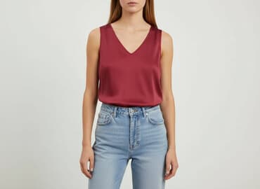 czerwona bluzki z dekoltem v: Top damski, rozmiar L — 1
