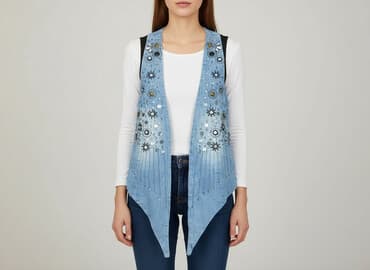 kamizelka jeansowa damska długa: Belika, Kamizelka damska, rozmiar M — 7