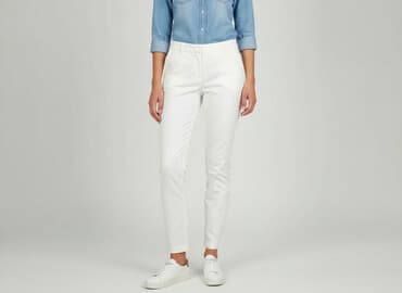 biale szerokie jeansy: Spodnie materiałowe damskie, rozmiar L — 6