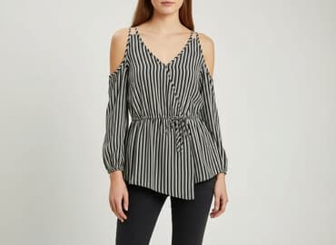 biała bluzka w czarne paski: Atmosphere, Women's blouse, size M — 1