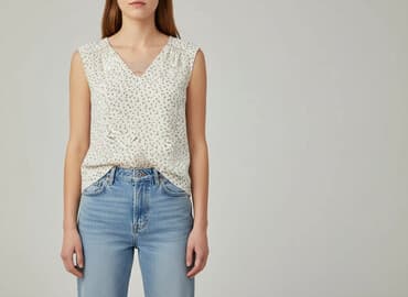 beżowe buty na koturnie ccc: CAMAIEU, Bluzka damska, rozmiar L — 6