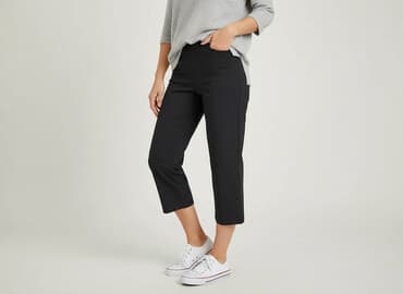 spodnie z wysokim stanem dla niskich: Papaya, Spodnie 3/4 damskie, L — 9