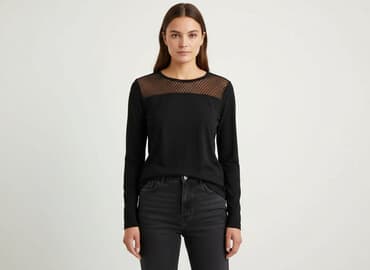 czarne bluzki siateczka: CAMAIEU, T-shirt damski, rozmiar M — 6