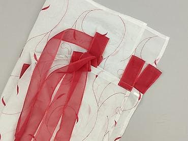 Home Decor: Firanka panelowa z woalu, biała z czerwonym haftem i wstęgami - — 1